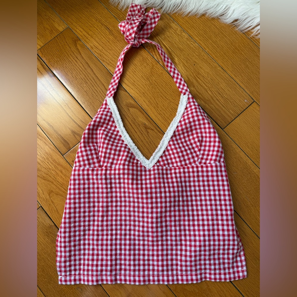 Edikted Red and White Checkered Fabric